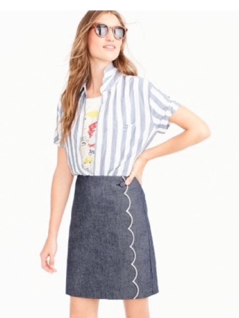 J. Crew Scalloped Chambray Skirt Size 2